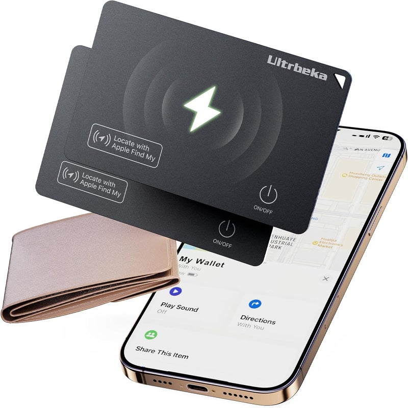 Ultrbeka Wallet Tracker Air Tag Slim Card 0.094in Bluetooth Tracker for Wallets, Passport, Work with Apple Find My, Wireless Charging, Card Locator- iOS Only [Apple MFi Certified] - 2pcs in 1 Box - Image 1